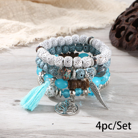 Nouveau bracelet bohème créatif à pompons et perles multicouches m3331286