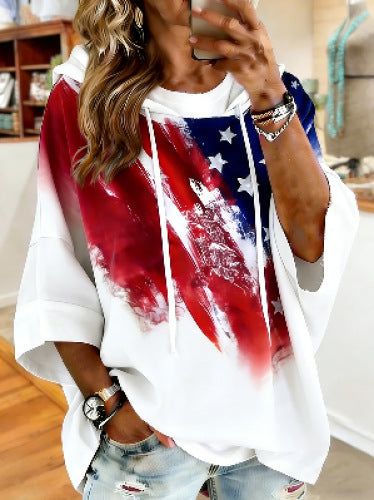 Independence Day 250th Anniversary Printed Loose Hooded T-Shirt m303003