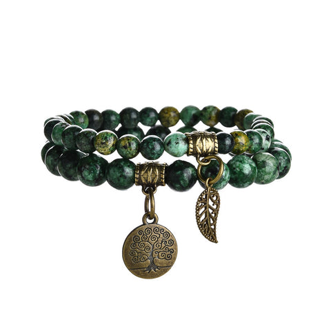 Tree of Life Leaf Pendant Set Bracelet Colorful Tiger Eye Amethyst Agate Bracelet m3331289