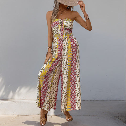 Sommer-Hot-Seller mit hoher Taille, Schnürung und weitem Bein und lässiger Hose mit weitem Bein im Ethno-Stil, m300833 