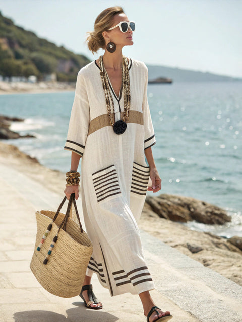 Elegant large size printed long pendulum dress m301523