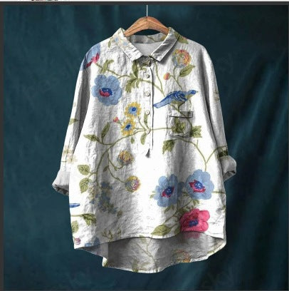 Chemise à manches longues en lin et bambou, à revers, polyvalente et tendance, m301040