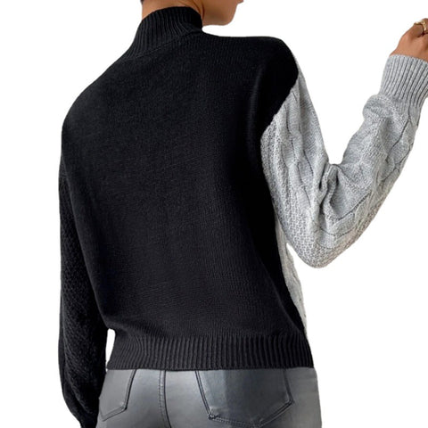 Herbst und Winter Halb-Rollkragenpullover Damen schwarz und grau High-End Casual Pullover Twist m300641