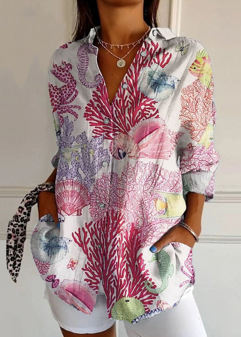 Summer trend long-sleeved shirt flower pattern printing 3D shirt m301226