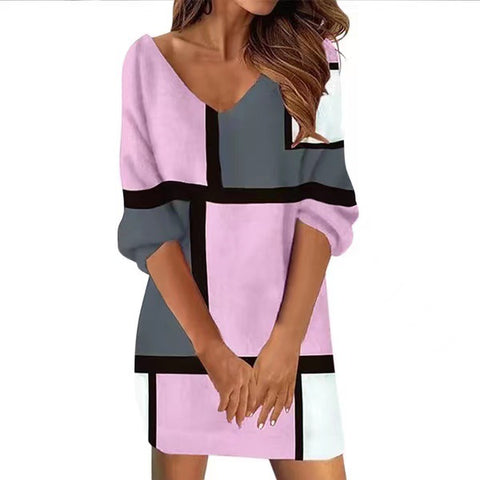 Lässiges V-Ausschnitt Printkleid Damen m300735 