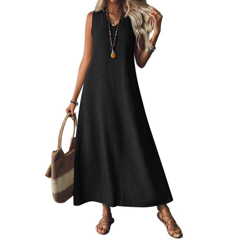 Sleeveless V-neck back zipper one-piece elegant long dress m302805