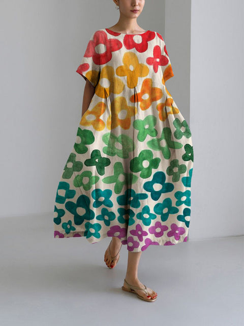Lockeres Damenkleid mit Rundhalsausschnitt, modisches High-End-Kleid mit kurzen Ärmeln und Print m301052