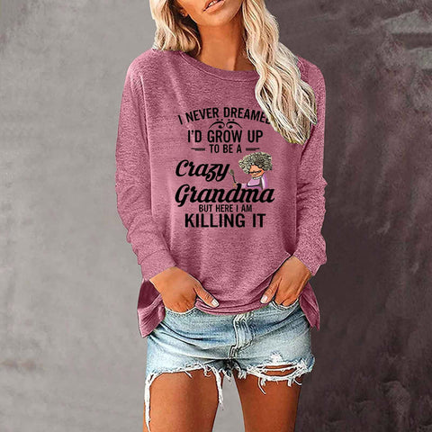 Lose rundhals außenhandel druck langarm frauen T-shirt top m300920 