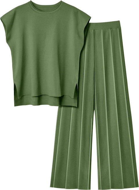 Women's knitted casual suit sleeveless vest knitted sweater + wide-leg pants two-piece set m301592