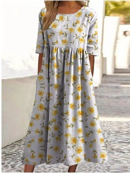 Loose fashion premium V-neck print dress m302742