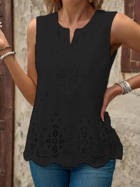 Neue bestickte Spleißen Spitze V-Ausschnitt ärmellose Weste Damen Top m301480 