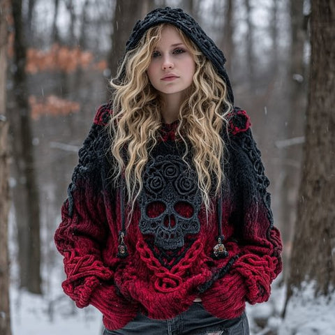 Autumn and winter loose hooded top casual shoulder retro women's printed sweater m302036