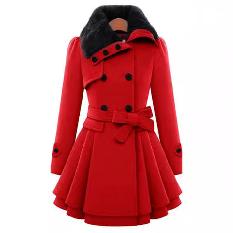 Damenbekleidung schmal geschnittene lange Wolljacke zweireihiger Woll-Trenchcoat Damen m300531 