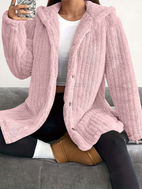 Autumn and winter women's clothing solid color long-sleeved hooded loose plush jacket women's m301910
