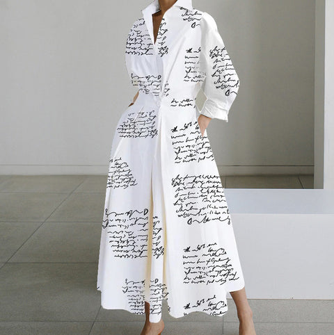 Robe imprimée à manches longues et col en V M300331 