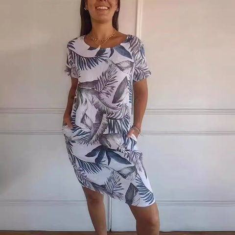 Robe ample à col rond et manches courtes imprimée m300103 