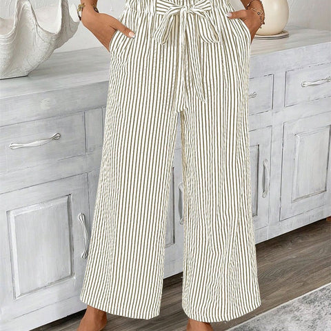 Gestreifte lässig-elegante Hose mit geradem Bein für Damen m301455 