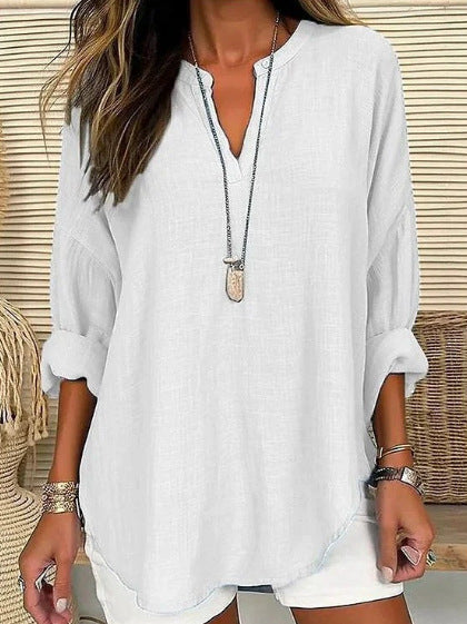 Small V-neck long-sleeved floral simple casual temperament T-shirt m302763