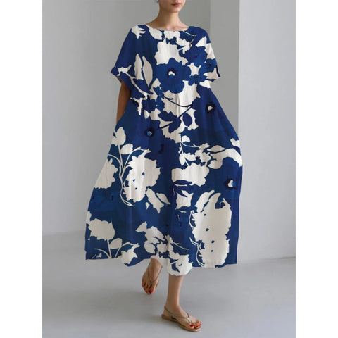 Lockeres Damenkleid mit Rundhalsausschnitt, modisches High-End-Kleid mit kurzen Ärmeln und Print m301052
