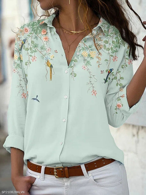 Digital Print Long Sleeve Shirt Urban Lady Print Top M302358
