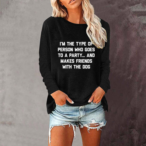 Lose rundhals außenhandel druck langarm frauen T-shirt top m300920 