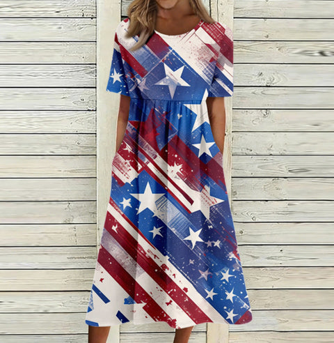 3D digital printing round neck short sleeve comfortable women's dress m302988