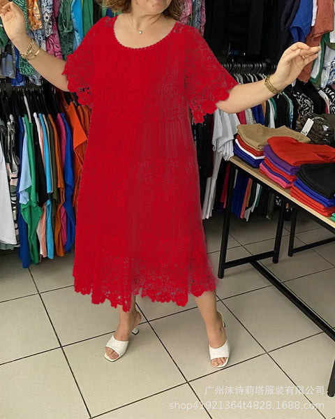 Crew neck short sleeve lace skirt women's m301624