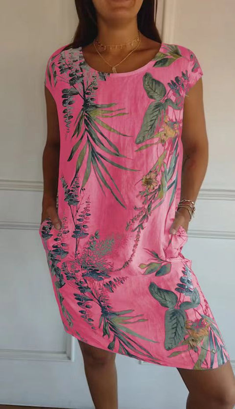 Robe ample à col rond et manches courtes imprimée m300103 