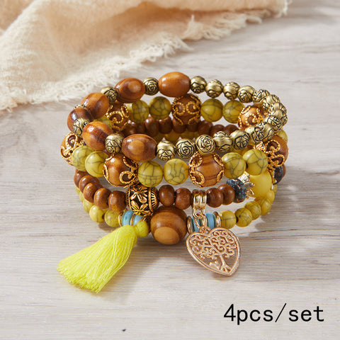Nouveau bracelet bohème créatif à pompons et perles multicouches m3331286