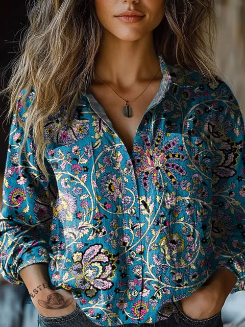 Fashion women's clothing European and American versatile printing casual lapel m301565