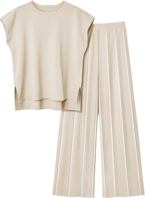 Women's knitted casual suit sleeveless vest knitted sweater + wide-leg pants two-piece set m301592