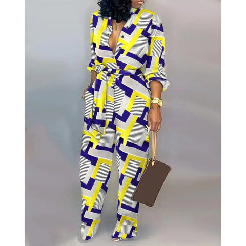 Lockerer Jumpsuit in Übergröße mit hoher Taille, lässiger Jumpsuit mit geradem Bein, Euro M300189 