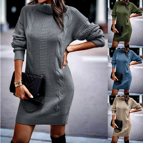 Robe pull à col montant et manches longues pour femme, enveloppante sur les hanches, m300500 
