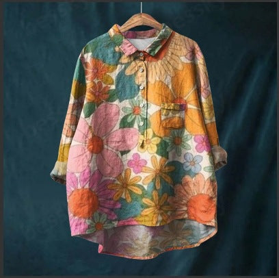 Chemise à manches longues en lin et bambou, à revers, polyvalente et tendance, m301040