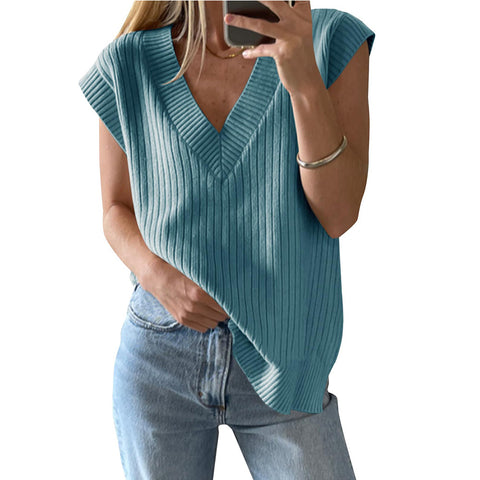 V-Ausschnitt, ärmellos, lässig, lockerer Pullover, Weste m300955 