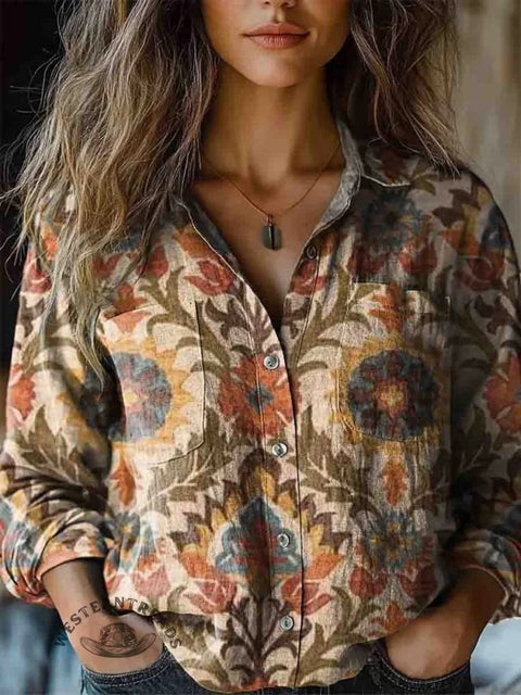 Fashion women's clothing European and American versatile printing casual lapel m301565