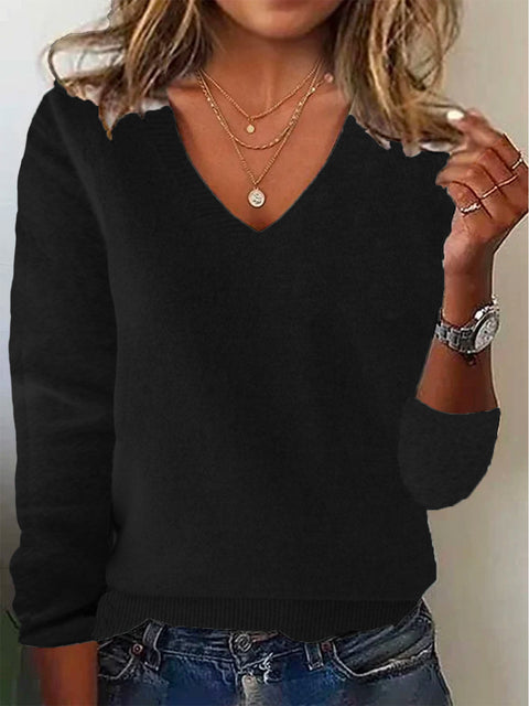 Loose temperament wool pullover knitted sweater V-neck sweater m301992