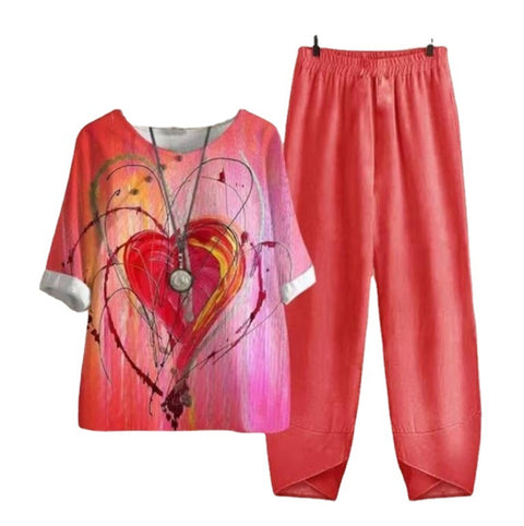 Ensemble deux pièces haut et pantalon imprimé à manches fendues m300036 
