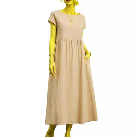 Robe ample sans manches en coton et lin avec poches m301061 