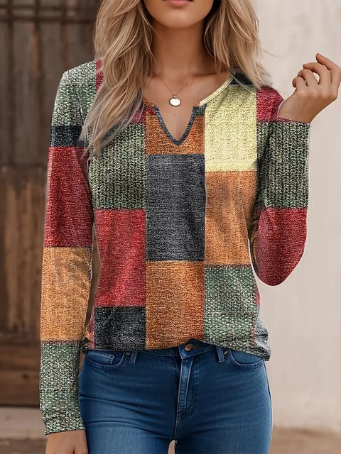 Fashion trend versatile high quality notch long sleeve V neck T-shirt m301614
