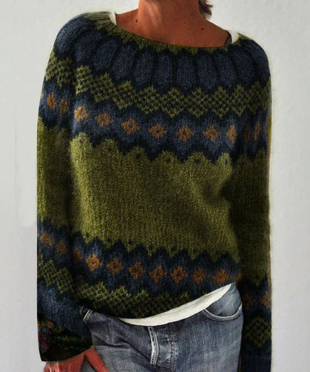 New sweater crew neck color matching loose fashion pullover knitted sweater m300454