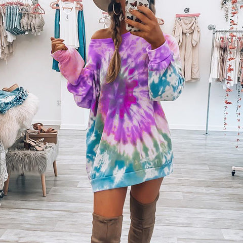 Jupe pull ras du cou tie-dye en spirale imprimée pour femme m301212 