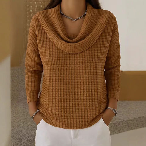 Women's Casual Loose Fashion Solid Color Waffle Long Sleeve Pullover M302338