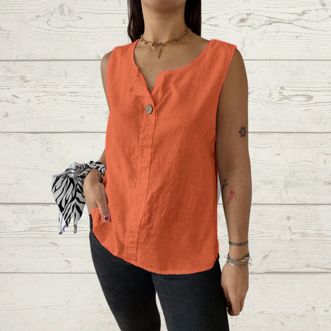 Lockeres Weste-Shirt Damen V-Ausschnitt Baumwolle und Leinen Button-Up Top Damen m301206 