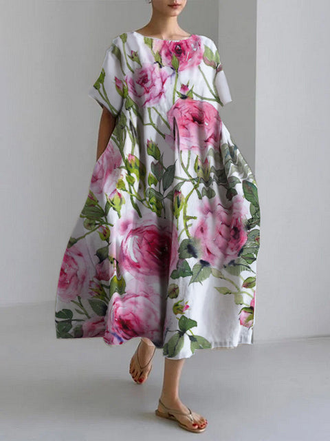 Lockeres Damenkleid mit Rundhalsausschnitt, modisches High-End-Kleid mit kurzen Ärmeln und Print m301052