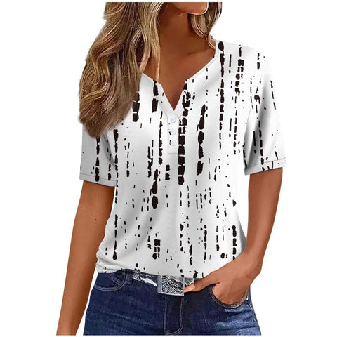 T-shirt femme col V trois boutons impression 3D manches courtes m300477 