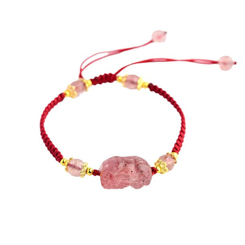 Natürlicher Kristall Erdbeerkristall Pixiu Handseil handgewebtes rotes Seil m3331236