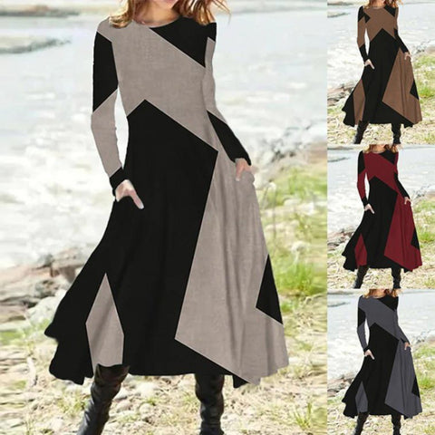 Retro-Stil Mode Herbst und Winter langärmeliges Super-Pendel langes Kleid m300863 