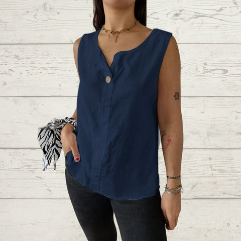 Lockeres Weste-Shirt Damen V-Ausschnitt Baumwolle und Leinen Button-Up Top Damen m301206 