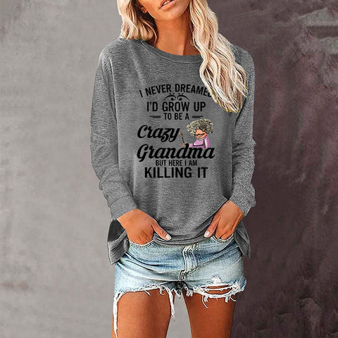 Lose rundhals außenhandel druck langarm frauen T-shirt top m300920 